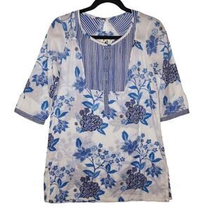 Anthropologie Mermaid Floral Sea Holly Tunic Top Dress Blue Small Swim Coverup